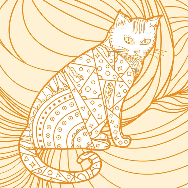 Fondo Intrincado Cuadrado Gato Dibujado Mano Diseño Para Relajación Espiritual — Vector de stock