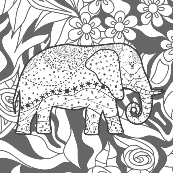 Patrón Cuadrado Con Elefante Abstracto Animal Dibujado Mano Con Patrones — Vector de stock