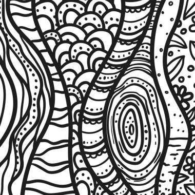 El çizimi kare arka plan. Yetişkinler için ruhsal rahatlama tasarımı. Siyah beyaz illüstrasyon