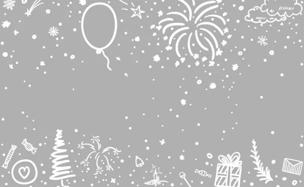 Fundo Festivo Padrão Natal Desenhado Mão Ilustração Preto Branco — Vetor de Stock