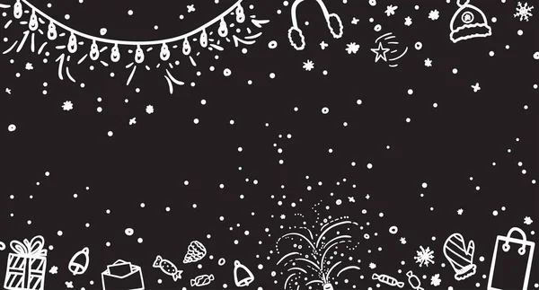 Ручной Рисунок Xmas Зимние Каникулы Счастливого Рождества Черно Белая Иллюстрация — стоковый вектор