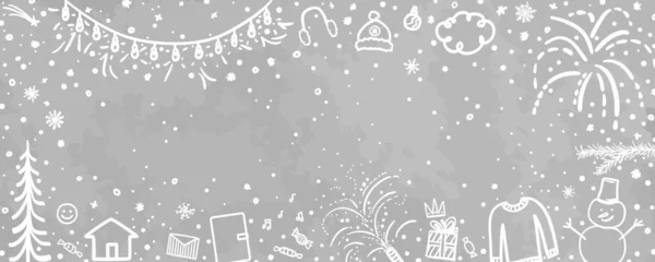 Kerst Achtergrond Met Hand Getekend Kerstpatroon Wintervakantie Vrije Hand Kunst — Stockvector