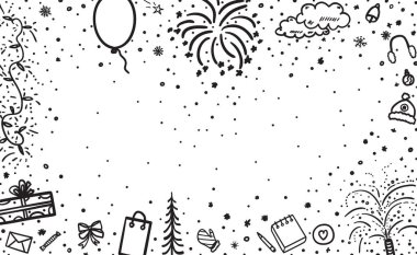 Şenlikli Xmas geçmişi. El yapımı Noel afişi. Serbest çalışma sanatı. Siyah beyaz illüstrasyon