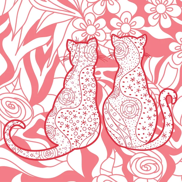 Zen Kedileri Soyut Kedilerle Çizimi Kare Duvar Kağıdı Özetlenmiş Hayvanlar — Stok Vektör