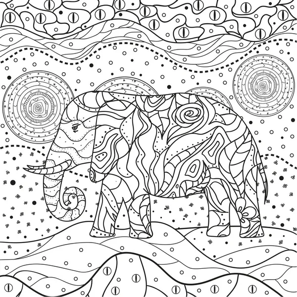 Мандала Слон Ручной Рисунок Фоне Изоляции Дизайн Духовного Расслабления Взрослых — стоковый вектор