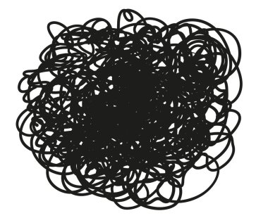 İzole edilmiş arka planda elle çizilmiş kaotik çizgiler. Karışık karalama. Siyah beyaz illüstrasyon