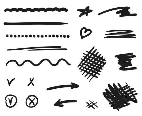 手绘黑色标志和白色符号 概述了一些简单的要素 手绘草图 黑白插图 — 图库矢量图片