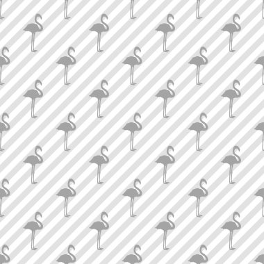 Flamingolu kusursuz çizgili desen. Soyut kuşların siluetleri. Soyut çizgi dokusu. Siyah beyaz illüstrasyon