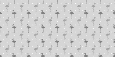 Flamingolu ve noktalı kusursuz doku. Soyut kuşlar. Polka deseni. Siyah beyaz illüstrasyon