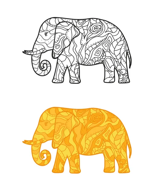 Elefante Elefante Zen Dibujado Mano Con Patrones Abstractos Sobre Fondo — Vector de stock