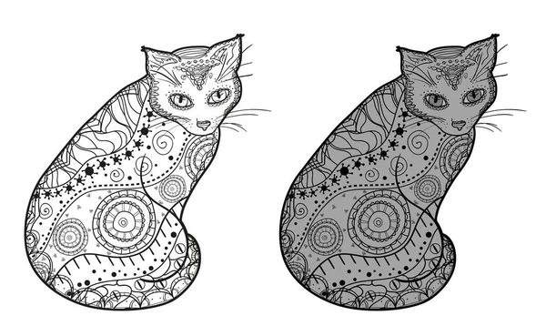 Chat Zentangle Animal Dessiné Main Avec Des Motifs Abstraits Sur — Image vectorielle