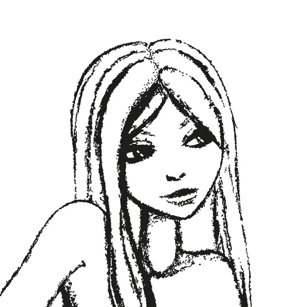 穿白色衣服的女孩在孤立的背景下手绘人类 摘要概述了其特征 素描艺术 黑白插图 — 图库矢量图片