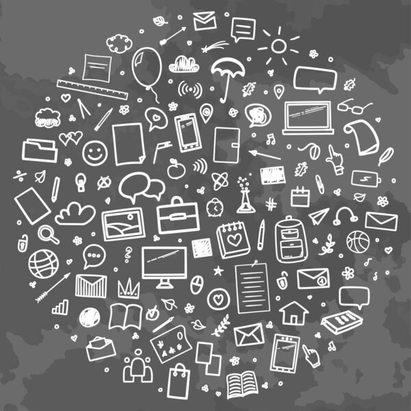 Возвращайся в школу. Концепция образования. Черно-белая иллюстрация