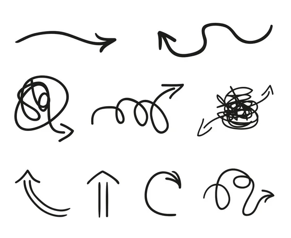 Czarne Elementy Infograficzne Białym Tle Ręcznie Rysowane Falowane Strzały Zestaw — Wektor stockowy