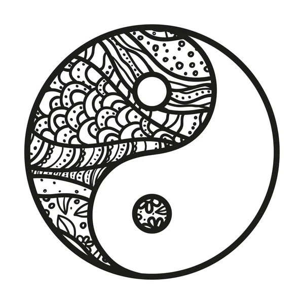 Yin Yang Zentangle Ręcznie Rysowana Mandala Zen Odosobnionym Tle Projektowanie — Wektor stockowy