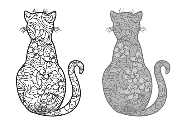 Cat Zentangle Animal Dibujado Mano Con Patrones Abstractos Sobre Fondo — Vector de stock