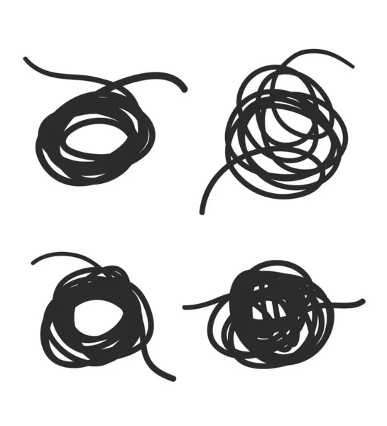 Hand Drawn Line Knots Black Tangled Shapes White Freehand Lines — Stock Vector