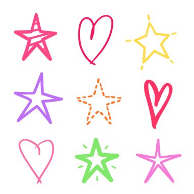 Beyaz üzerine farklı yıldızlar ve kalpler çizilmiş. Serbest sanat