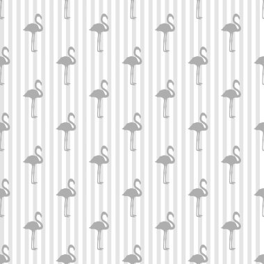 Flamingolu kusursuz çizgili desen. Soyut kuşların siluetleri. Siyah beyaz illüstrasyon