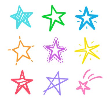 İzole edilmiş arkaplanda bilgi elemanları. Beyaz üzerine çizilmiş farklı yıldızlar. Serbest sanat