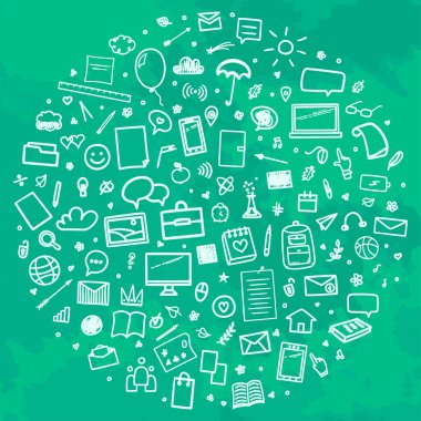 First day of school. Freehand art. School banner. Sketchy colorful background with hand drawn school supplies. Banner design