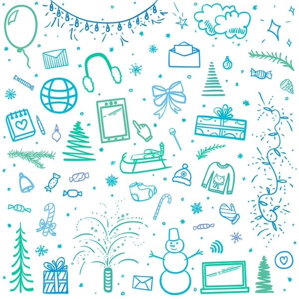 Ručně Kreslené Vánoční Kresby Freehand Pozadí Sketchy Vánočního Banneru Prázdninovými — Stockový vektor