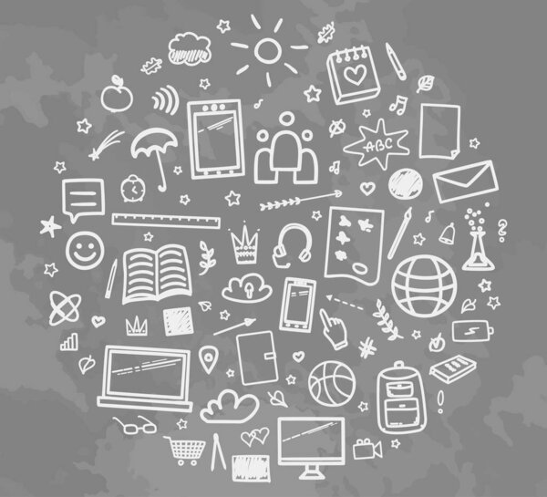 Первый день в школе. Свободное искусство. Знамя школы. Ручные элементы. Черно-белая иллюстрация