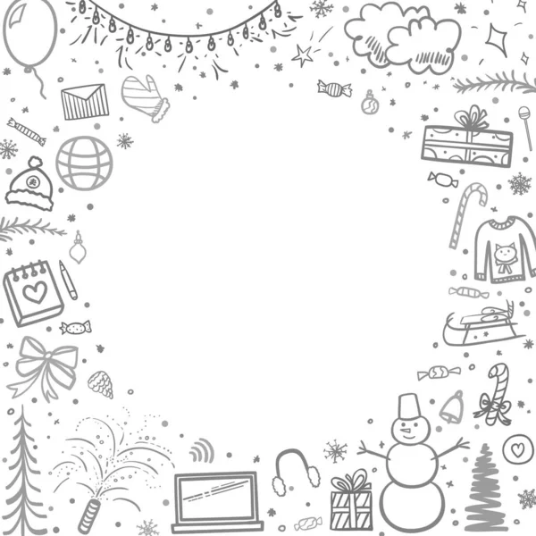 Ručně Kreslené Vánoční Prvky Abstraktní Vánoční Prázdninové Cedule Objekty Kresby — Stockový vektor