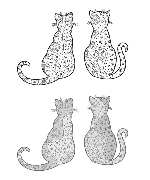 Gatos Zentangle Animais Zen Desenhados Mão Com Padrões Abstratos Fundo — Vetor de Stock