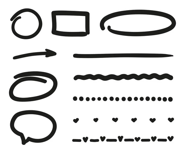 Garabatos Negros Dibujados Mano Blanco Elementos Abstractos Formas Geométricas Subrayados — Archivo Imágenes Vectoriales