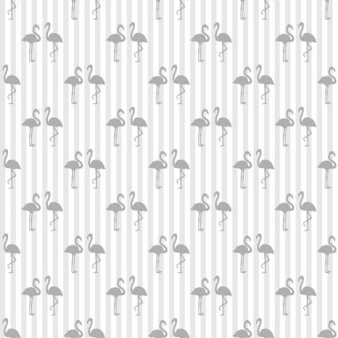 Flamingolu kusursuz çizgili bir arka plan. Birbirine aşık bir çift. Kuşların soyut çizgili dokusu. Sevgililer Günü. Siyah beyaz illüstrasyon