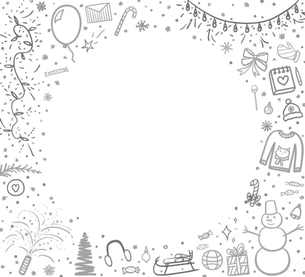 Ручной Рисунок Рождественских Элементов Абстрактные Праздничные Рамки Свободные Рисунки Разработка — стоковый вектор
