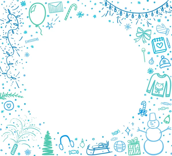 Ručně Kreslený Vánoční Rámeček Freehand Pozadí Sketchy Vánočního Banneru Prázdninovými — Stockový vektor