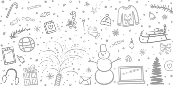 Ručně Kreslené Vánoční Prvky Abstraktní Prázdninové Značky Freehand Vánoční Kresba — Stockový vektor