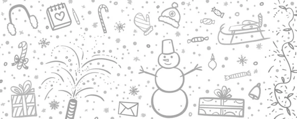 Vánoční Pozadí Ručně Kreslené Vánoční Prvky Abstraktní Prázdninové Značky Objekty — Stockový vektor