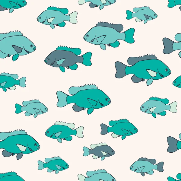 Patrón dibujado a mano sin costura vectorial. Tema marino. Peces marinos . — Vector de stock