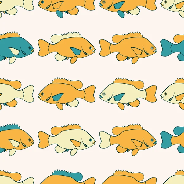 Patrón dibujado a mano sin costura vectorial. Tema marino. Peces marinos . — Vector de stock