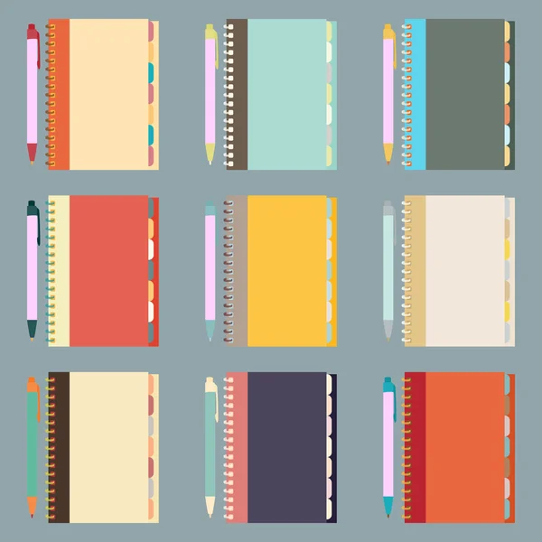 Un set di icone "notebook e penna" in design piatto . — Vettoriale Stock