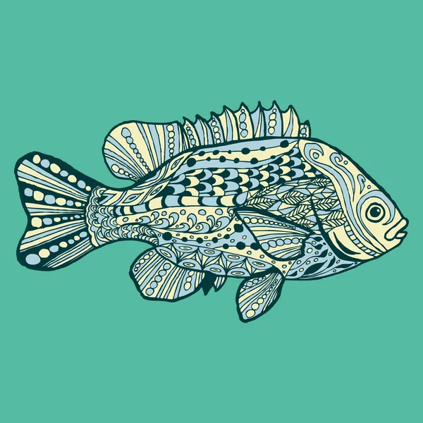 Pescado. Peces de fantasía dibujados a mano con patrón de garabato étnico . — Vector de stock