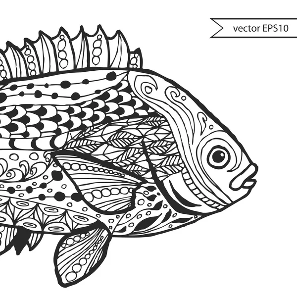 Pescado. Peces de fantasía dibujados a mano con patrón de garabato étnico . — Vector de stock