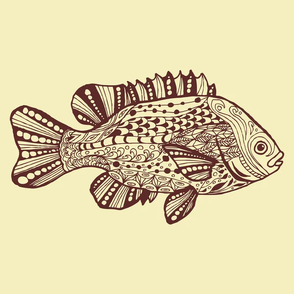 Pescado. Peces de fantasía dibujados a mano con patrón de garabato étnico . — Vector de stock