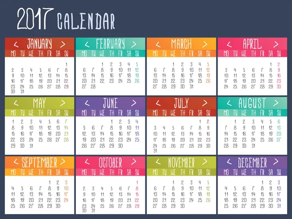 Takvim şablonu 2017. Takvim kılavuzu.