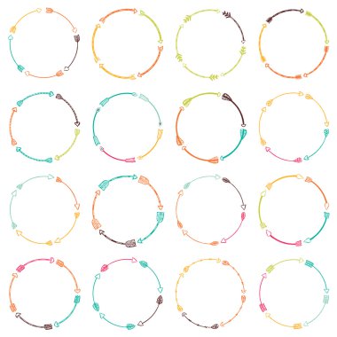 Dizi ok sınırları, aşiret çerçeveler, etnik doodle koleksiyonu, d