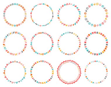 12 kümesi el çekilmiş etnik çerçeveler.