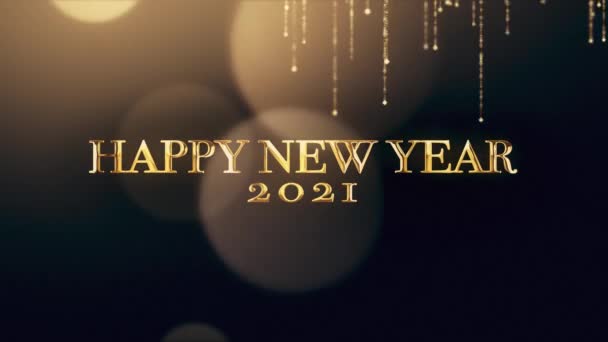 Feliz Ano Novo cartão de vídeo cumprimentos com brilhantes partículas bokeh douradas — Vídeo de Stock