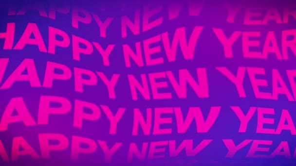Estilo dos anos 80 Feliz Ano Novo placa de vídeo cumprimentos com texto de rolagem distorcida. — Vídeo de Stock