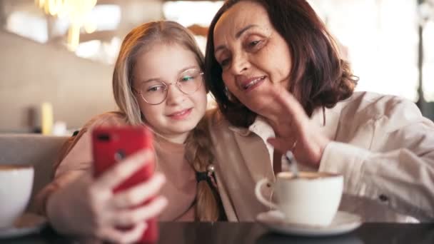 Felice nonna e nipote carino prendendo selfie al telefono insieme — Video Stock