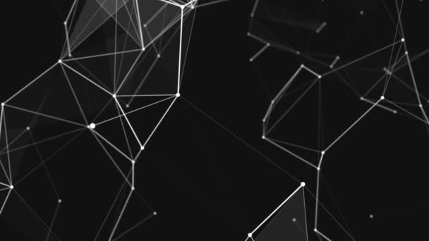 Espace polygonal noir et blanc avec points et lignes en mouvement — Video