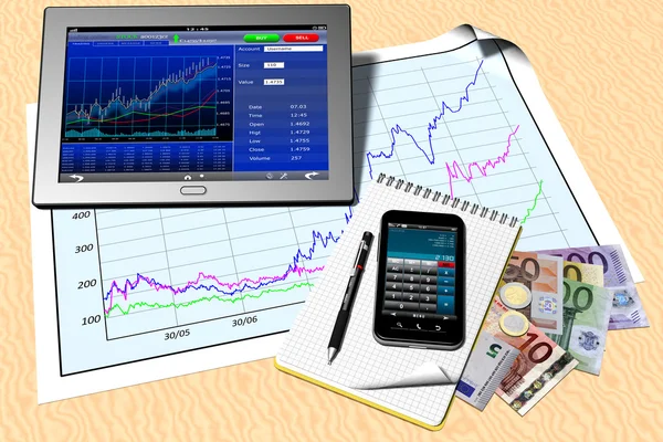 Tablet PC smartphone Finanza — Stockfoto