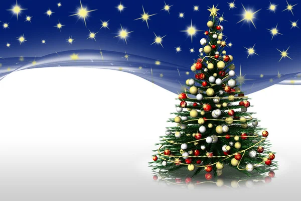 Natale decorato abete sfondo blu con stelle — Foto Stock